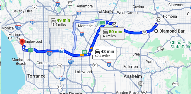 Diamond Bar to LAX Airport After Five Limousines Directions